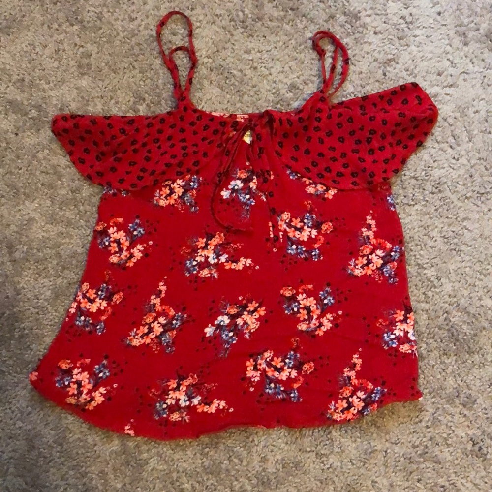 Red floral print, spaghetti strapped